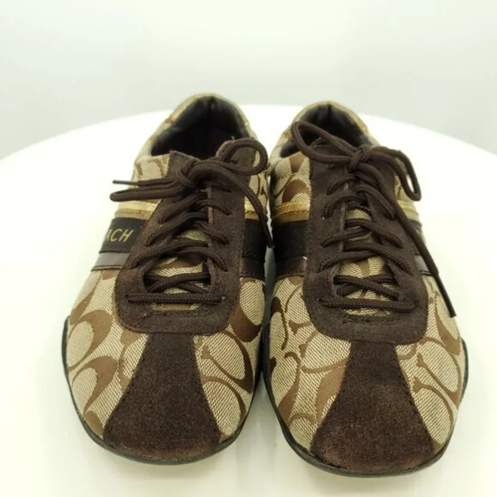 Coach Jayme Signature Suede/Canvas Sneakers 6 Brown/Tan/Gold